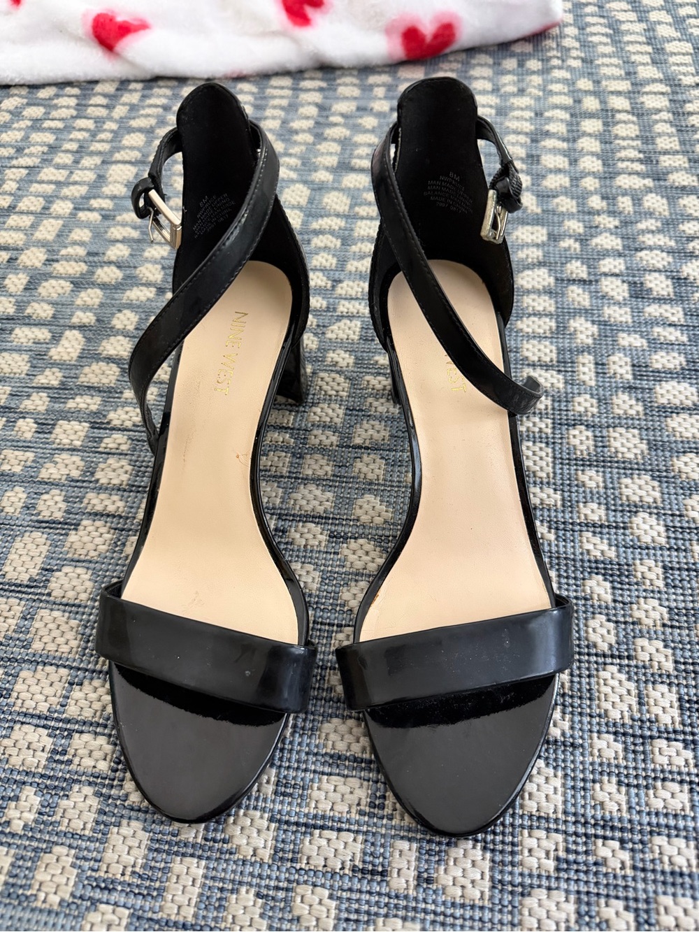 Nine West Black Patent Cross-Strap Block Heel Sandals